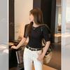 Black Sexy Hollowed-out Backless Lace-up Short-sleeved T-shirt for Women's Autumn Slim-fitting and Thin Babes
