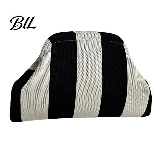 Kiss Lock Clutch Purse Woven Striped for Woman, Large Capacity Cosmetic Pouch, Portable Knit Dumpling Bag, Handbag Evening, Party Toiletry Bag