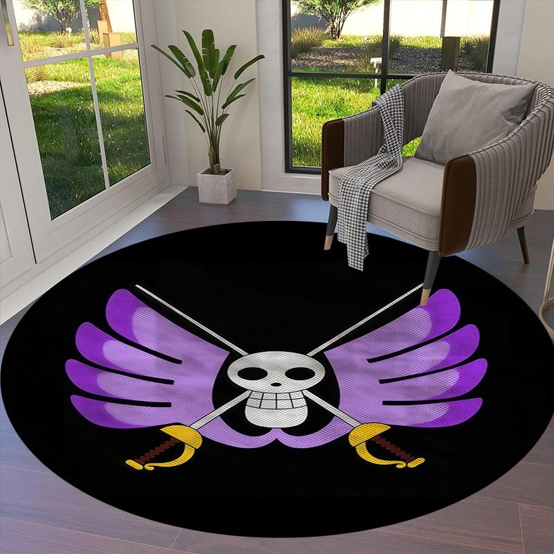 One Piece Logo Round Area Rug Carpet Rug For Living Room Bedroom Sofa Playroom Decor Nonslip Floor Mat