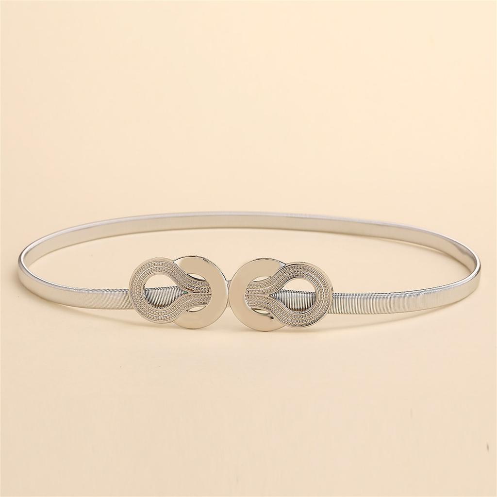 Gold Silver Metal Slim Belt Elastic Waist Chain For Women Formal Casual Outfit Enhancement