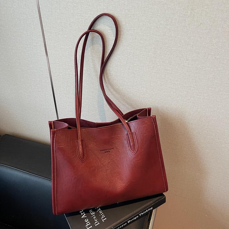 Structured Leather Tote Bag with Long Handle Large Capacity Everyday Fashion Shoulder Bag