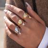 Minimalist Designer 18K Gold Color Plated Geometric Pattern Asymmetric Rings Waterproof Stainless Steel Zircon For Women
