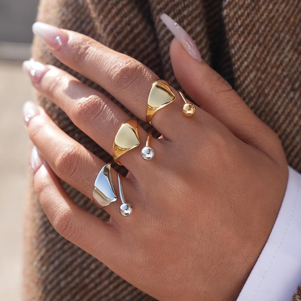 Minimalist Designer 18K Gold Color Plated Geometric Pattern Asymmetric Rings Waterproof Stainless Steel Zircon For Women