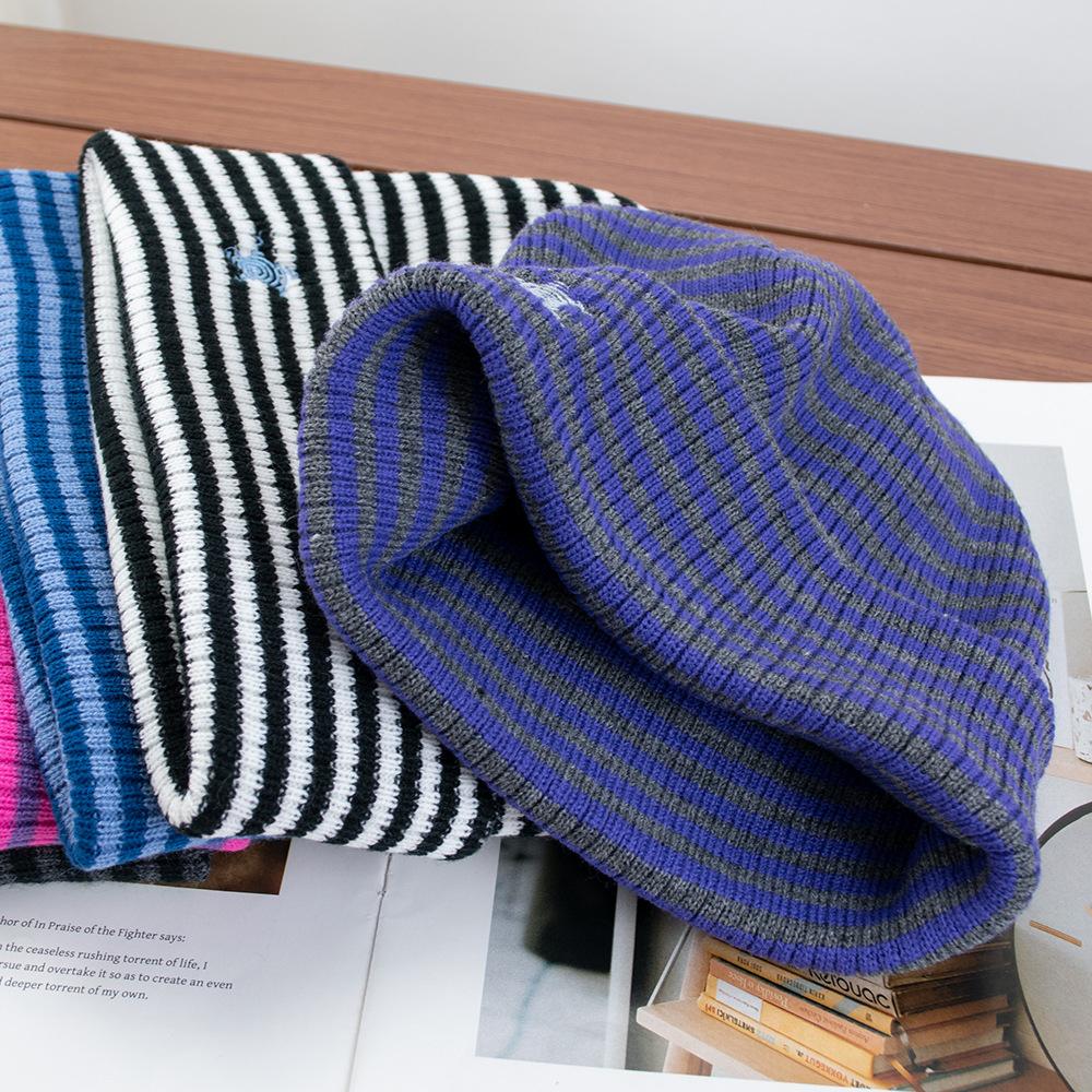 High-value striped stack hat women's autumn and winter warm new cold hat double-layer knitted wool hat