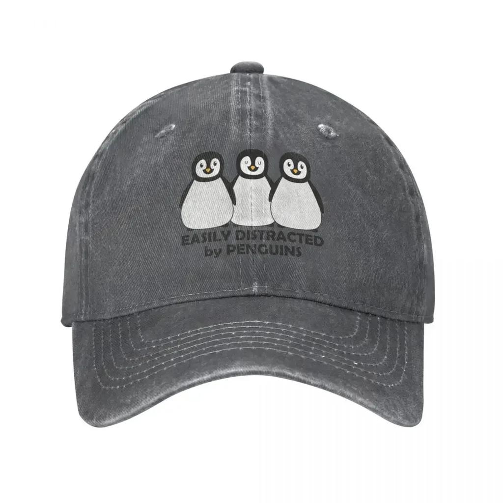 Easily Distracted by Penguins Cowboy Hat Fashionable Trucker Hats Outdoor All Seasons Travel Adjustable Cap Fit Women Men