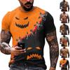 Camiseta de Halloween para hombre, informal, de cuello redondo, con estampado de salpicaduras de sangre, camisetas de manga corta con estampado de terror sangriento