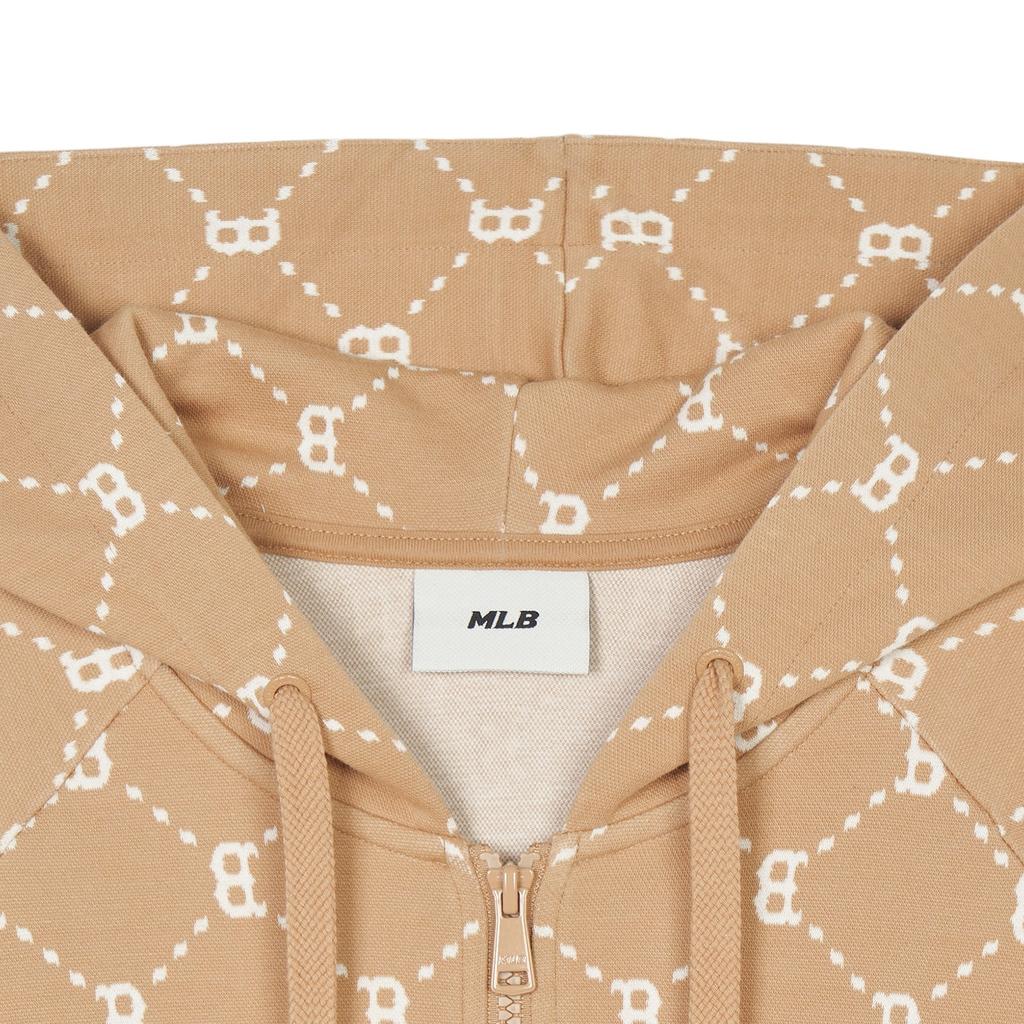 MLB American Vintage Diamond Print Hooded Zip Jacket Unisex jackets Light-Camel 3ATRM0341-43CAL