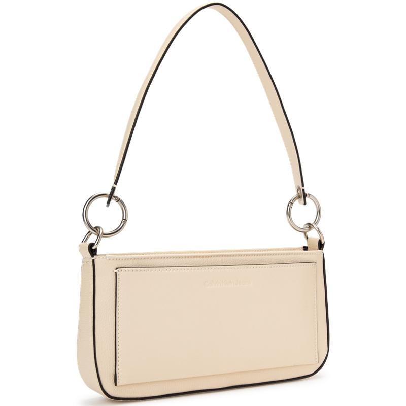Calvin Klein Fashion Minimalist Metal Letter Zipper Underarm Baguette Shoulder Bag Women Shoulder Bag Beige DH3237-280