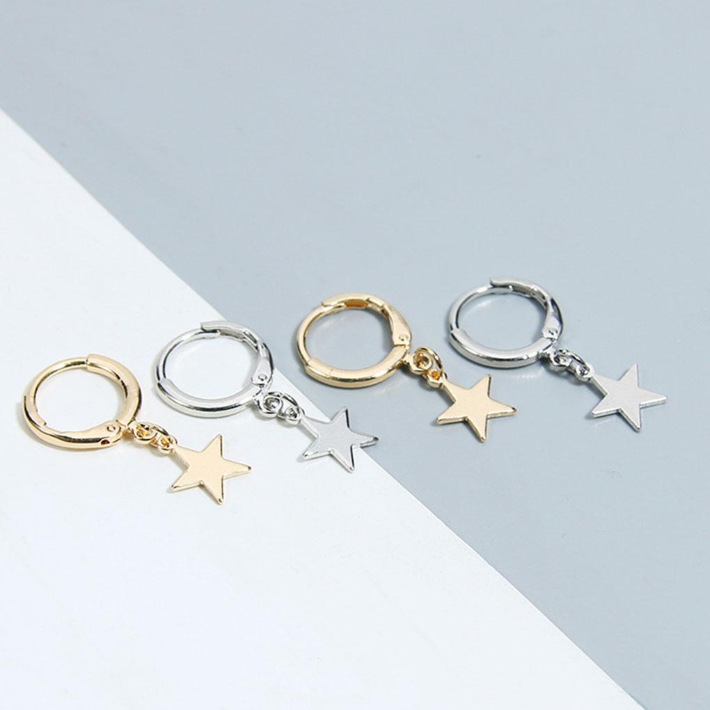 Women Girls Star Pendant Earrings Shiny Ear Clip Pin Copper Stud Jewelry Holiday Gift