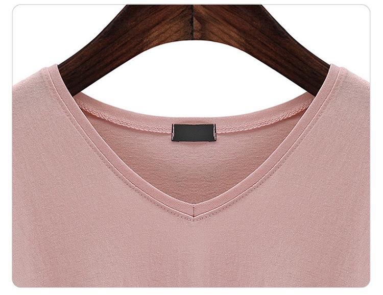 Women's V-Neck Mid-Sleeve Plus Size Loose T-Shirt - Summer Solid Color Versatile Top