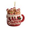 1/2/3Pcs Merry Christmas Gingerbread Man Family Ornament Red Ceramic Mug Pendant with Frosting Snowflake Patterns