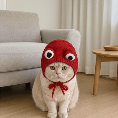 Funny Warm Dog Knitted Hat Quiet Noise Protection Handmade Pet Headgear Cartoon Adjustable Dog Ear Muffs Cosplay Party