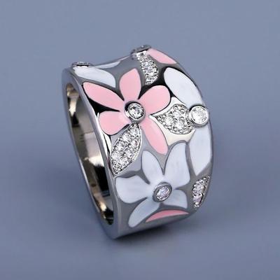 Beautiful Flower Slightly Inlaid Zircon Ring, Korean Flower Small Fresh Ring, Wide Index Finger Ring