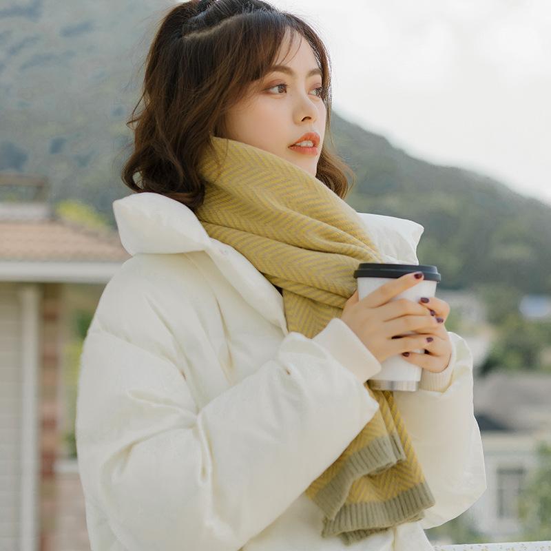 171G Korean version of herringbone pattern imitation cashmere scarf student girl knitting thickened autumn and winter warm ins wind
