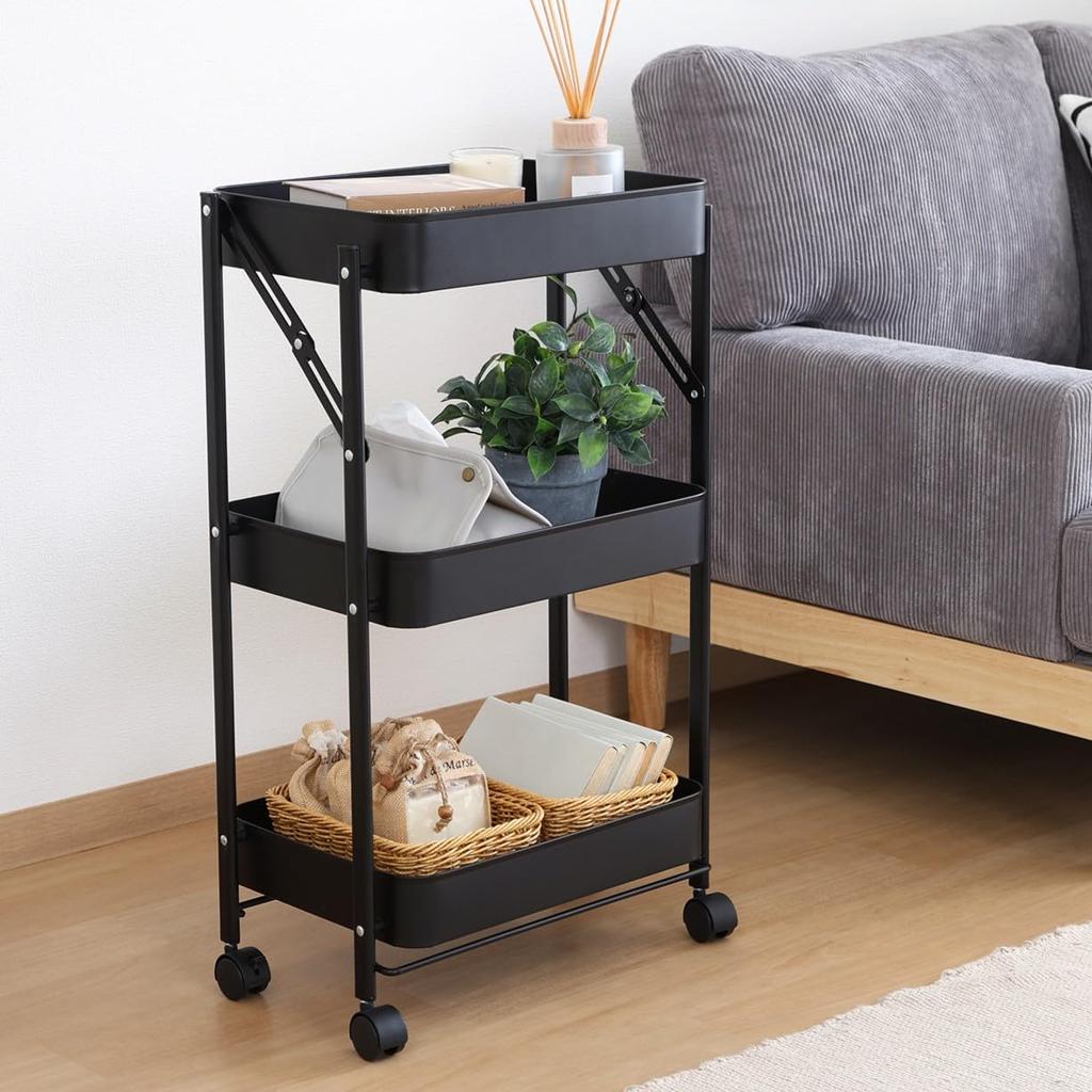 Fujiboeki Easy-to-Assemble Folding Wagon, Spark, Black, 43.3cm W X 27.6cm D X 73.2cm H, 50615