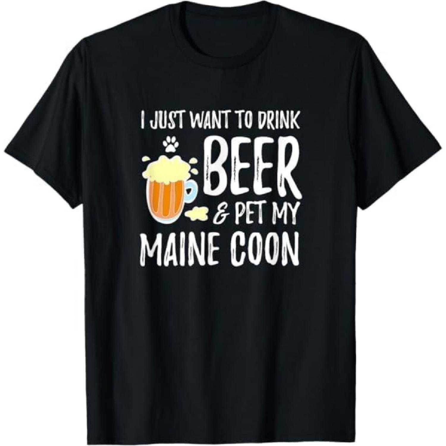 Beer and Pet Maine Coon T-Shirt for Maine Coon Cat Mom T-Shirt Khan Mens Womens Tank Top Sweatshirt Hoodle Longsleeve 21 Black S