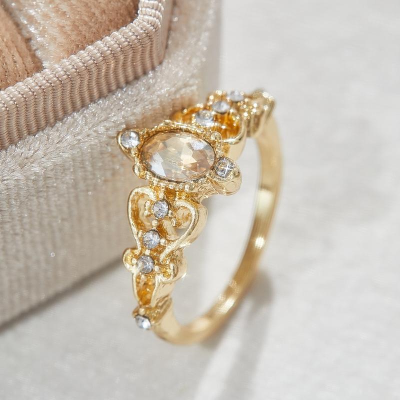 Exquisite Champagne Zircon Ring Luxury Crystal Oval Engagement Rings For Women Vintage Fashion Gold Color Wedding Jewelry