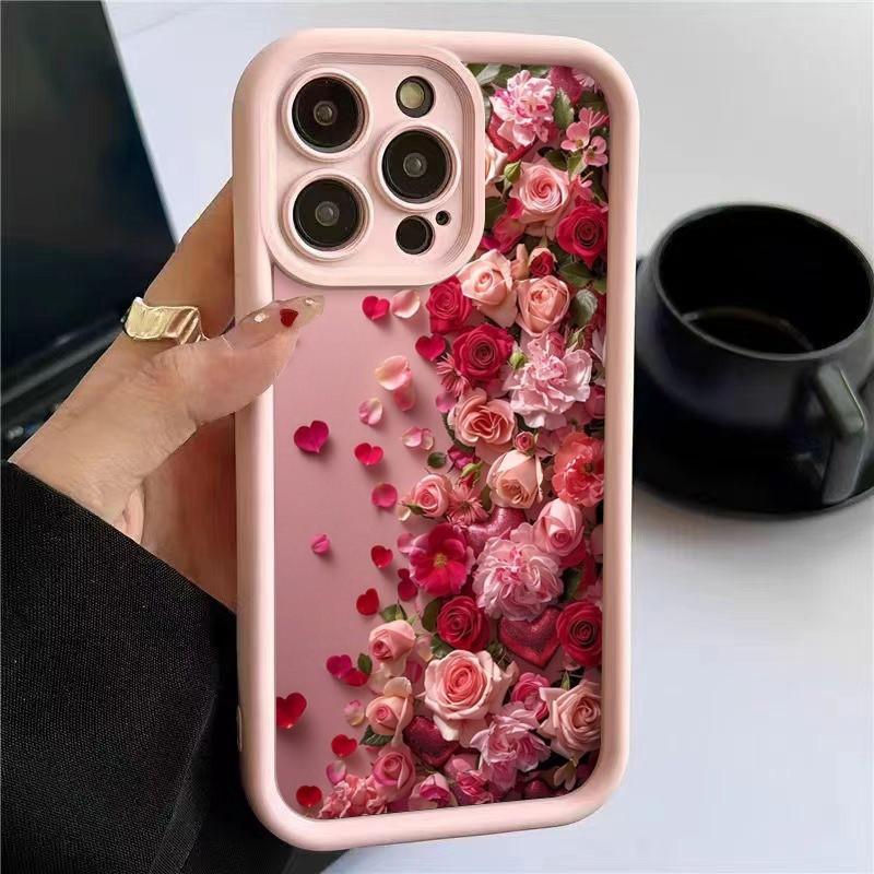 Creative Rose Heart Petal Pattern Phone Cases For iPhone 17 16 15 14 13 12 11 Pro Max XS X XR 7 8 Plus 16E 17 Air Silicone Cover