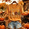 Women's Casual V-Neck Short Sleeve Pullover Top with Thanksgiving Print