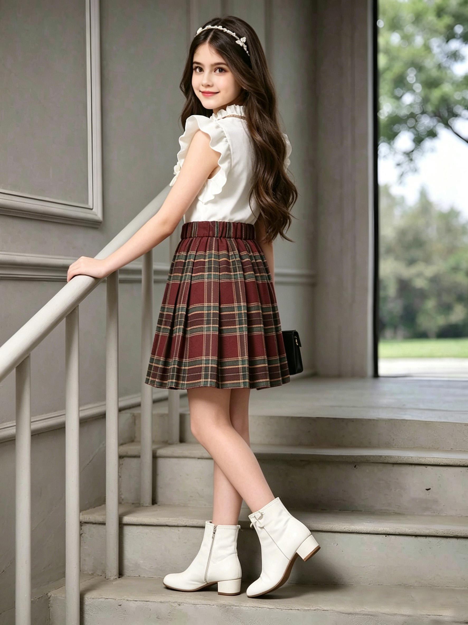 American Preppy Style Girls Red Plaid Half Skirt, Casual Daily Versatile Skirt S вино красного