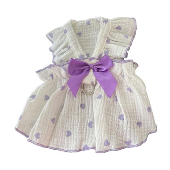 Pet Dress Love Heart Print Sleeveless Ruffle Bowknot Decor Breathable Spring Summer