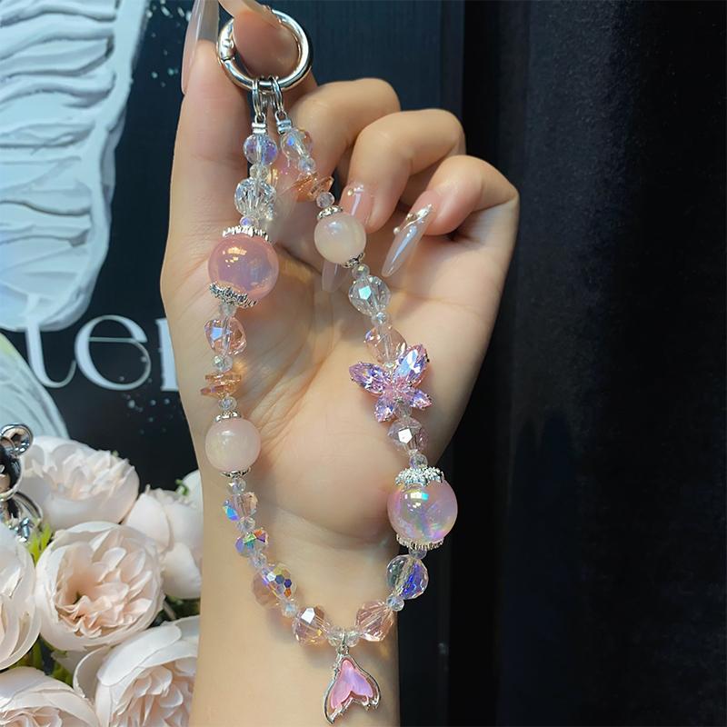Ins Style Mermaid Pendant Beaded Phone Charm Y2K  Butterfly Phone Chain Anti Lost Wrist Lanyard Keychain Gifts
