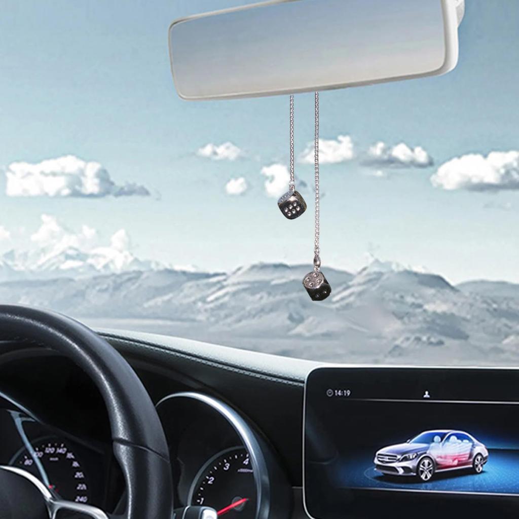 Dice Car Hang Ornaments, Dice Car Rearview Mirror Pendant, Metal Dice Shaped Pendant, Dice