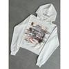 Womens Oversized Hooded Sweatshirt With Digital Print - Casual Loose Fit Long Sleeve Top