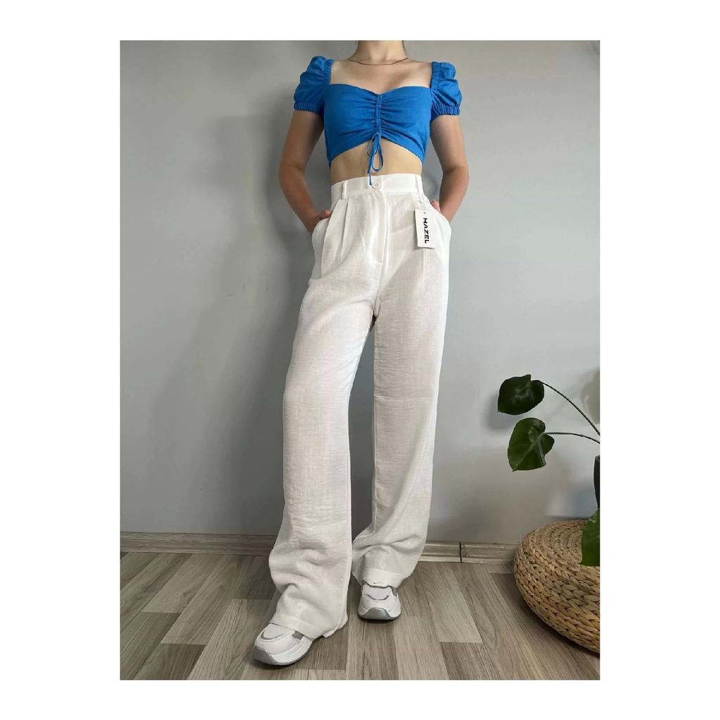 Women's Oil Green High Waist Linen Palazzo Pants