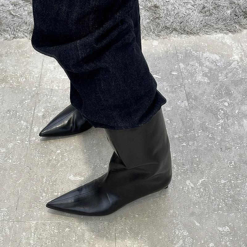 Pointed Toe Mid-Tube Boots Women's Fashion Autumn New Wide Cylinder Slip-proof Wear-resistant Stiletto Shoes