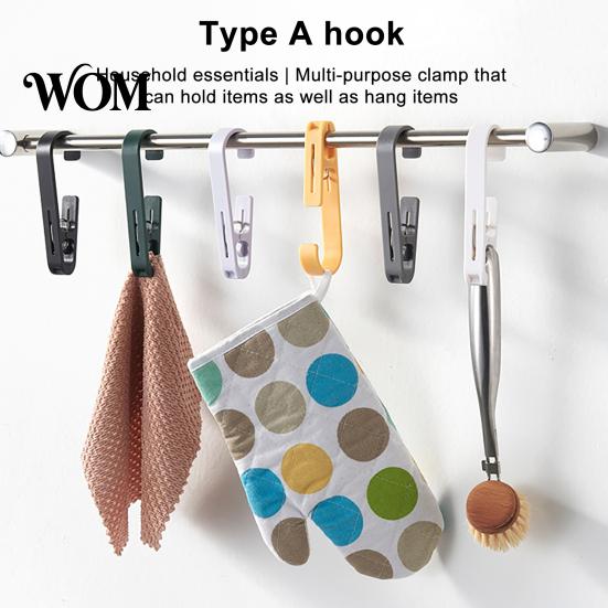 Portable Clothes Drying Clips Laundry Hook with Clip, Non-Drilling ABS Closet Organizer, Multi Purpose Space Saving Storage Tools Durable Anti-slip