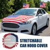 Amerikanische Flagge Auto-Motorhaubenabdeckung 63 x 47 Zoll Dehnbares Polyester-Spandex-Gewebe Passt für die meisten Autos, Lastwagen, SUVs mit kleinen dekorativen Flaggen Sichere Clips