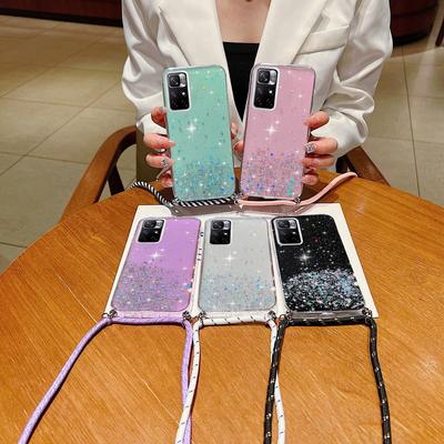 Lüks Glitter Kayış Zincir Kordon Bling Şeffaf Yumuşak Silikon Yıldız Payetler Telefon Kılıfları Xiaomi 13T 12 Redmi 9 Not 12 11 Pro Mi Not 12 11 10