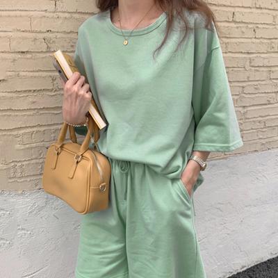 2 Pcs/Set Summer T-shirt Shorts Set Elastic Waist Sportwear Drawstring Young Deep Crotch Gym Lady Summer Tracksuit Female Clothes