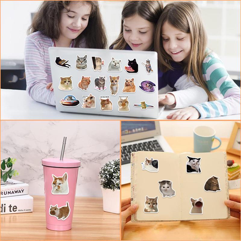 

50 Pcs Cartoon Cat Meme Stickers - Waterproof Vinyl Decals For Diy Decorating Guitar, Notebook & Luggage
