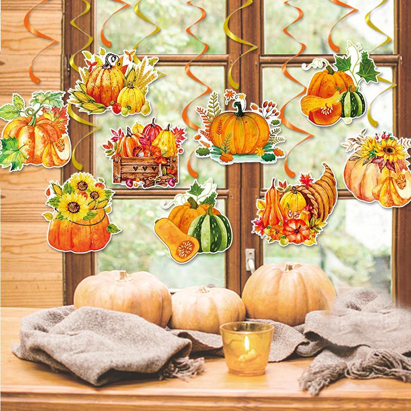 9 Stück Erntedankfest Party Kürbis Spiral Hängedekoration Feier Herbst Geburtstag Tischdekoration Erntedankfest Dekoration