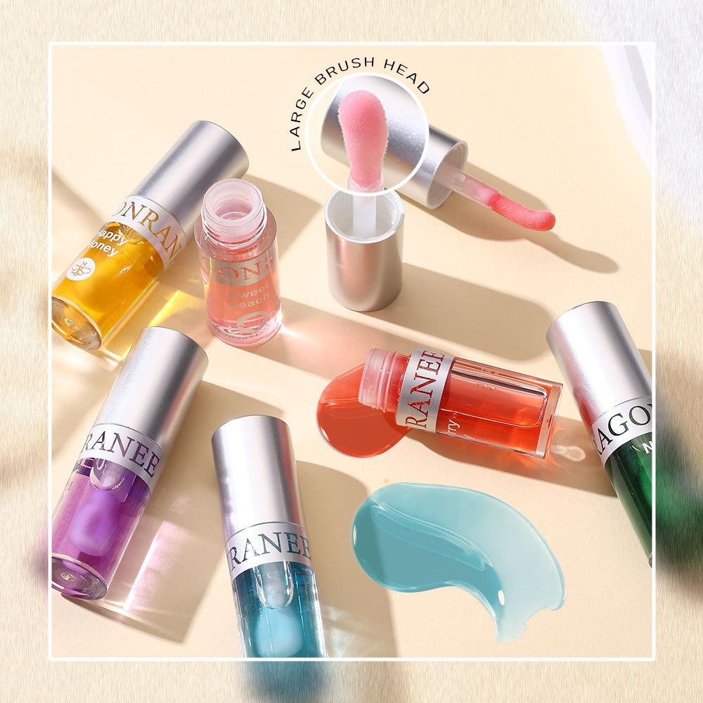 Dragon Ranee Large Brush Head Crystal Jelly Lip Oil Hydration, Moisturizing, Fade Lip Lines, Transparent Fruit Lip Gloss