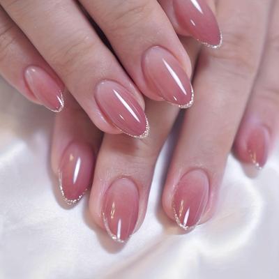 Upgrade Your Look In Oval Fashion Gradual Change Glitter Full Coverage Manicure Suitable for Party Dance Daily Wear