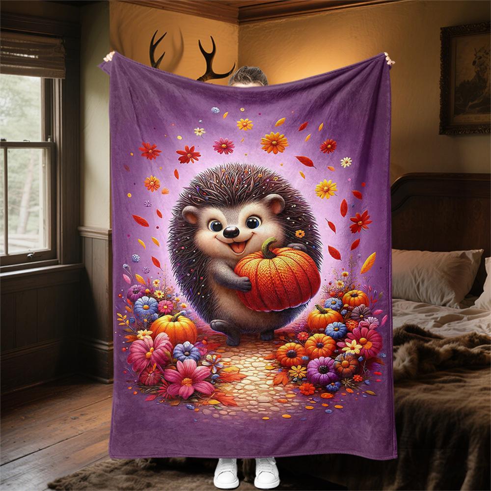 1PC Hedgehog, PumpkinOutdoor Flannel Blanket - Soft Plush Decor for Picnics, camping, Bedroom, Playroom, Office, or Lunch Break 1323A