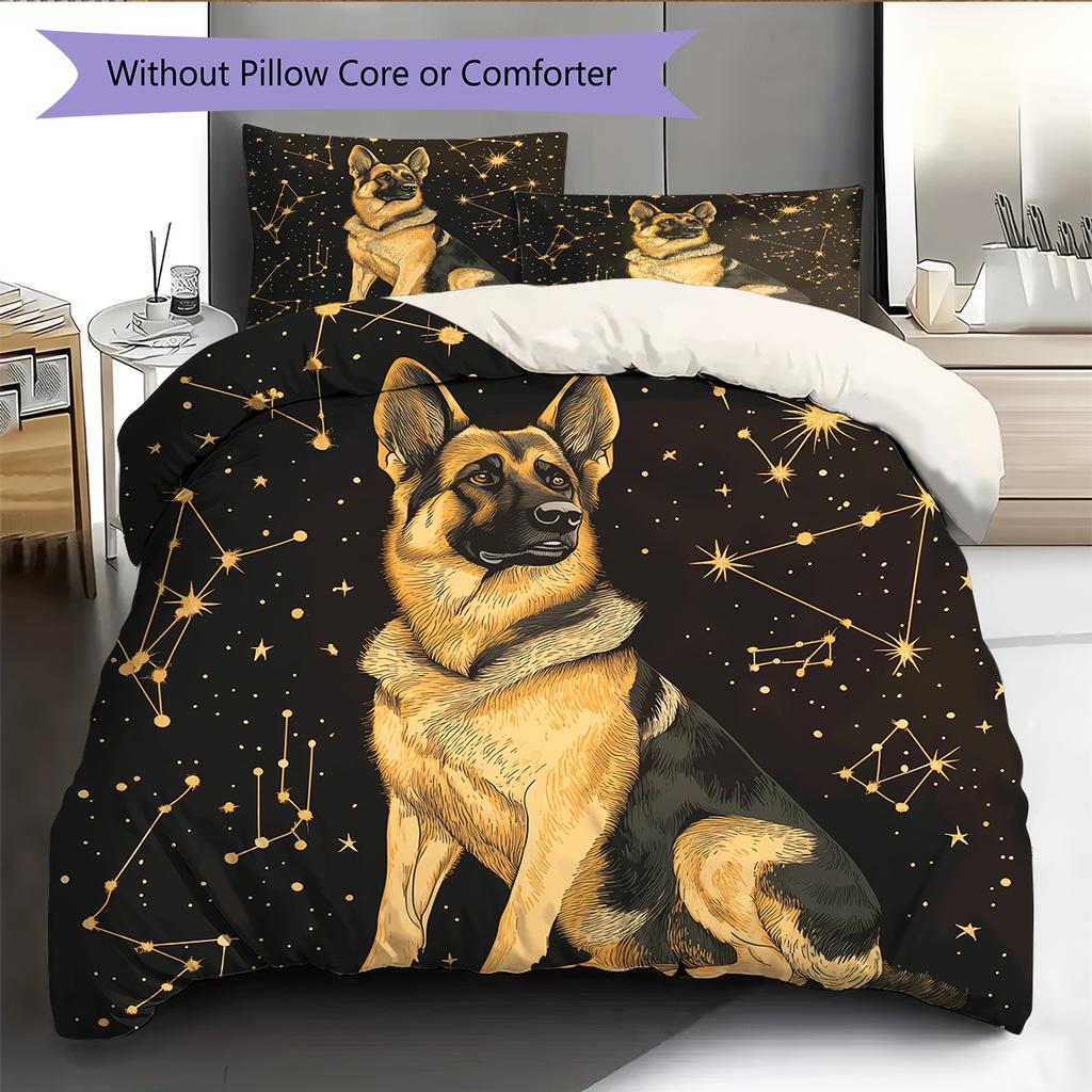 Black German Shepherd Pattern Bedding Home Decoration Birthday Gift (1 * Duvet Cover + 2 * Pillowcase, Without Core)