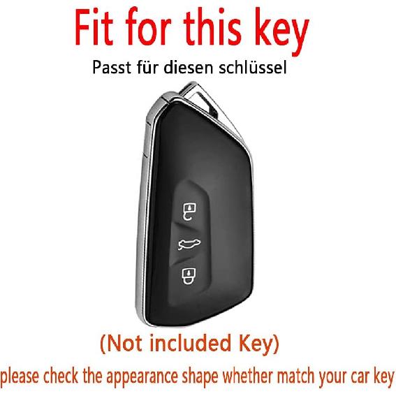 HIBEYO Smart Car Key Fob Cover for VW Volkswagen ID3 ID4 MK8 Golf 8 GTI Skoda Octavia Accessories with Keychian PVC Carbon Fiber Texture Key Case for