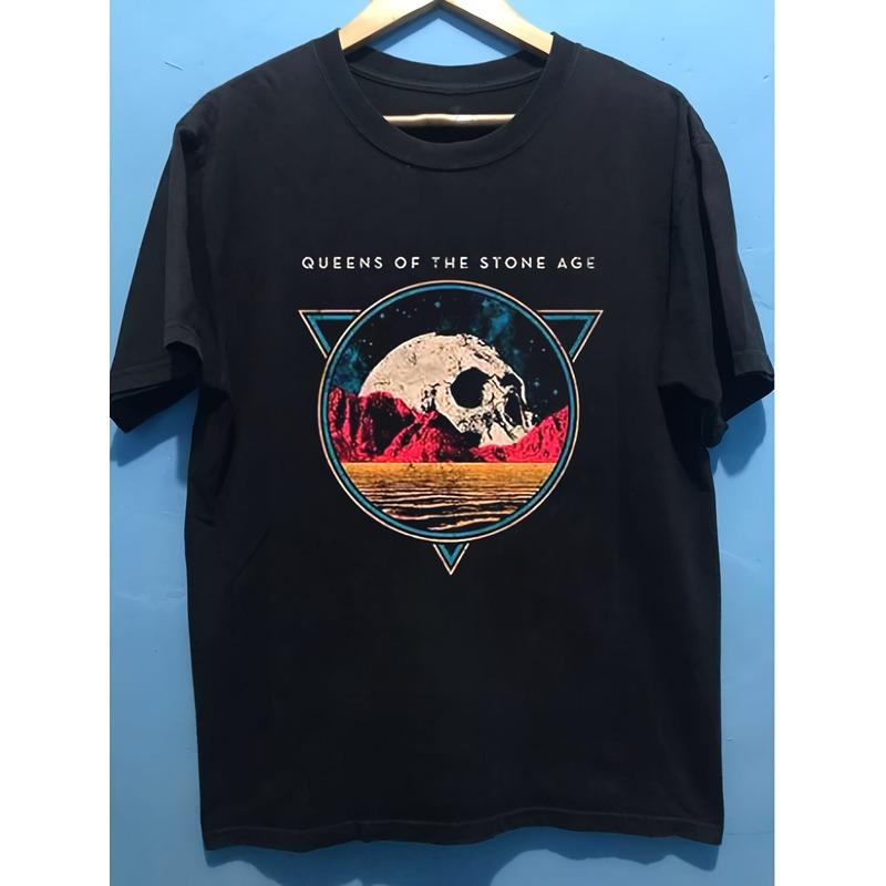 Queens of The Stone Age Herren Schwarz Kurzarm T-Shirt Atmungsaktiv Rundhalsausschnitt, Lässiger Stil, Rein, Ganzjahresartikel, Tolles Geschenk für Freunde
