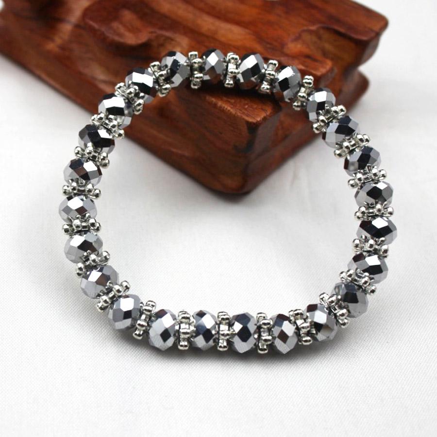 Handmade Women 8mm AB Colorful Glass Crystal Rhinestone Beaded Round Beads Petal Stretch Bracelet Bangle Wrap  Jewelry