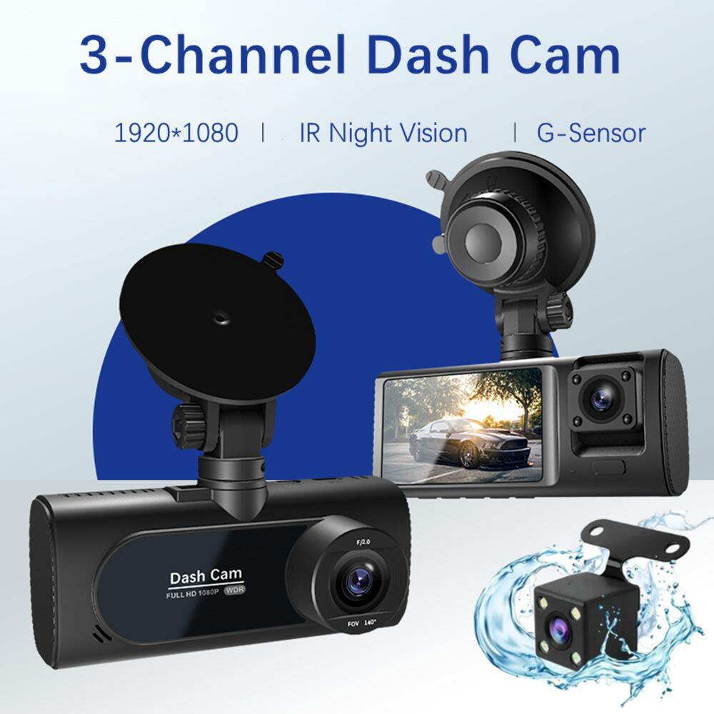 HD1080P 3-channels WiFi Dash Cam Car DVR Front Inside Rear Reverse Image 170wide Angle Starlight Night Vision Mobile APP Control