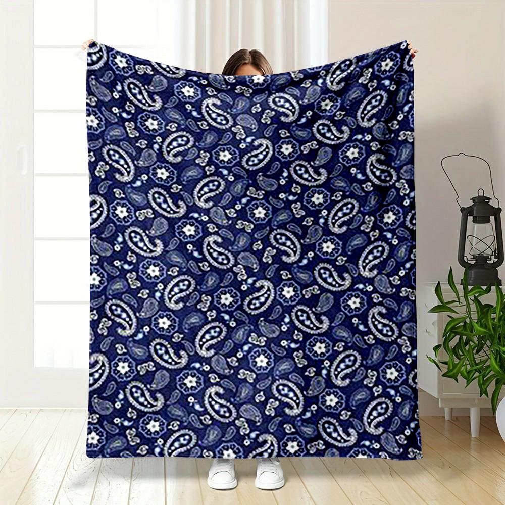 Paisley Blue Pattern bedroom blanket - printed Flannel blanket for bedroom, living room, sofa, and nap