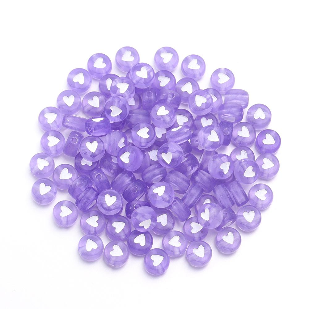 100pcs/lot 7mm Acrylic Beads Colored Transparent Heart Pattern Loose Flat Round Beads For Craft Bracelet Making DIY Jewelry Gift