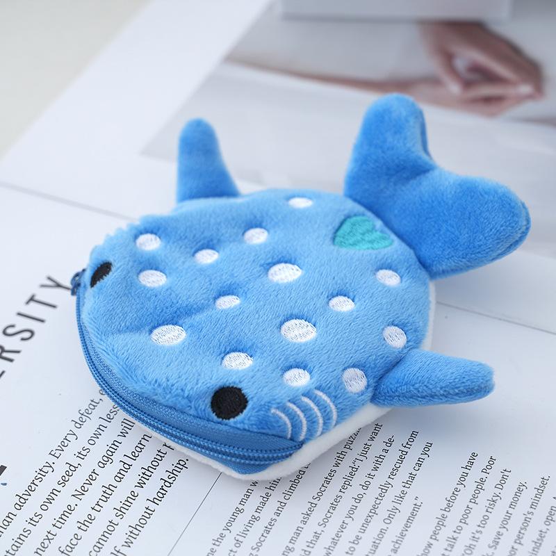 Women Plush Shark Coin Purse Cute Mini Coin Bags Pouch Zipper Three-dimensional Coin Money Headphone Holder Bag Wallet Ke