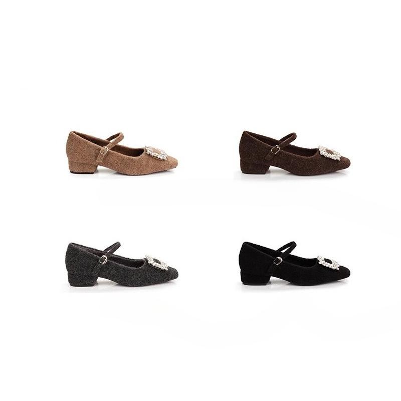 Anti-slip Shoes with Snap Fasteners, Square Toe, Single Strap, Thick Heel