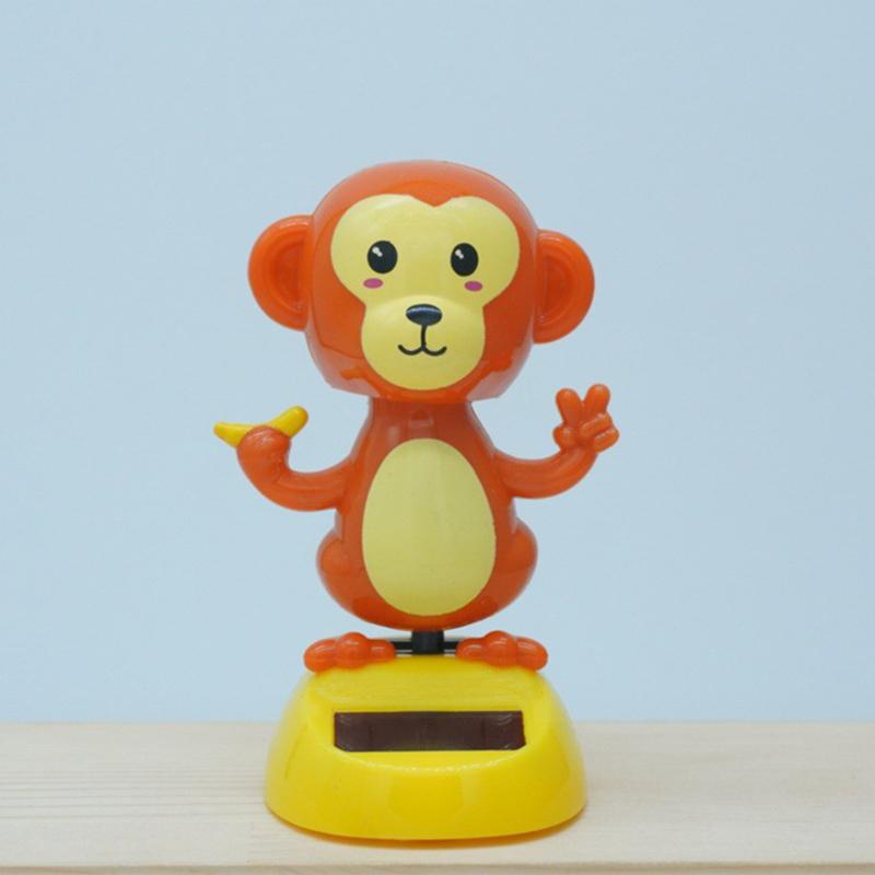 Solar Powered Cartoon Animal Bobblehead Ornament Cute Car Interior Decor with Funny Head Vibration Creative Christmas Gift