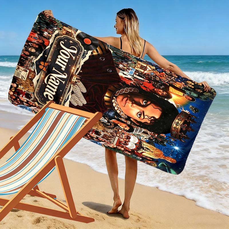 Name Custom King of Pop Print Beach Towel, Large Soft Quick Dry Towel for Beach Camping Swimming
